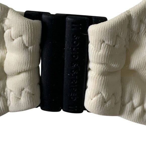 Revolve Solid & Striped Bikini Top Clasp Front Cross Back Cream Swimwear Large - Picture 8 of 11